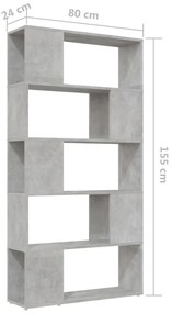 vidaXL Βιβλιοθήκη/Διαχωριστικό Γκρι Σκυροδ. 80x24x155 εκ. Μοριοσανίδα