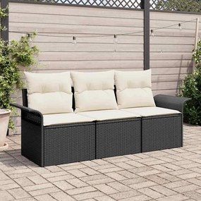 vidaXL Σετ Καναπέ Κήπου με μαξιλάρι 3 pcs Μαύρο Πολυ ράταν