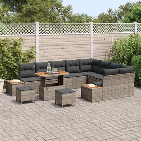vidaXL Σετ Καναπέ Κήπου με μαξιλάρι 12 pcs Γκρι Πολυ ράταν