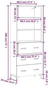 Ντουλάπι Λευκό 69,5x34x180 εκ. από Επεξεργασμένο Ξύλο - Λευκό