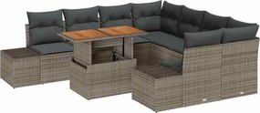 vidaXL Σετ Καναπέ Κήπου με αποθήκευση 9 pcs Γκρι Πολυ ράταν