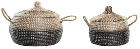 Σετ Καλαθιών DKD Home Decor Γκρι Φυσικό Δίχρωμα Θαλασσινό γρασίδι Boho 41 x 41 x 33 cm (x2)