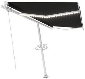 vidaXL Τέντα Συρόμενη Χειροκίνητη με LED Ανθρακί 400 x 350 εκ.