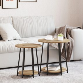 Σετ Τραπεζάκι Πλευράς vidaXL 2 Τεμαχίων σε Artisan Oak με Engineered Wood και Μέταλλο