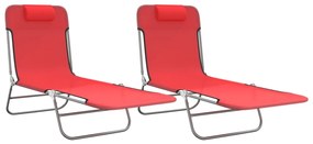 vidaXL Ξαπλώστρες Πτυσσόμενες 2 τεμ. Κόκκινες από Textilene &amp; Ατσάλι