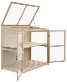 Outsunny Θερμοκήπιο, υπερυψωμένο παρτέρι, ανθεκτικό στις καιρικές συνθήκες, 2 επίπεδα, ξύλο ελάτης, 103 x 61 x 103 cm, Φυσικό