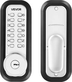 VEVOR Mechanical Keyless Entry Door Lock, 2.0 Code Upgrade, 4-7 Digits Code, Single-Sided Push Button Combination Mechanical Keypad Door Knob, Auto Locking, for Garden Gates, Indoor or Outdoor, Silver