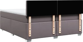 vidaXL Κρεβάτι Boxspring με Στρώμα Γκρι 200x200 εκ. Συνθετικό Δέρμα