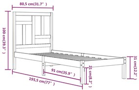 vidaXL Πλαίσιο Κρεβατιού 75 x 190 εκ. από Μασίφ Ξύλο Small Single