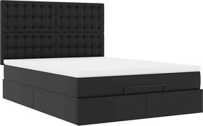 vidaXL Οθωμανικό κρεβάτι με στρώμα &amp; LEDs Μαύρο Συνθετικό δέρμα
