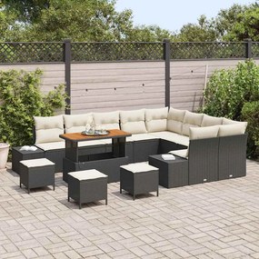 vidaXL Σετ Καναπέ Κήπου με μαξιλάρι 13 pcs Μαύρο Πολυ ράταν