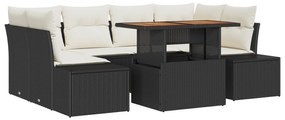 vidaXL 7 Τεμαχίων Σετ Καναπέ Κήπου με Μαξιλάρια Μαύρο Πολυ Ρατάν