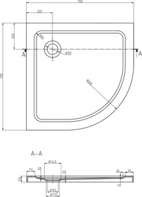 Mexen Flat ημικυκλικός ντους slim 70 x 70 cm, λευκό, σιφόνι χρωμίου - 41107070