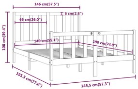 vidaXL Πλαίσιο Κρεβατιού Γκρι 140 x 190 εκ. από Μασίφ Ξύλο