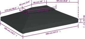 vidaXL Κάλυμμα για Κιόσκι 2 Επιπέδων Ανθρακί 4 x 3 μ. 310 γρ./μ²