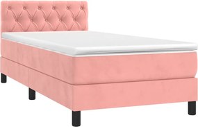 vidaXL Κρεβάτι Boxspring με Στρώμα &amp; LED Ροζ 80 x 200 εκ. Βελούδινο