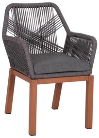 Καρέκλα - Πολυθρόνα HOWARD C5543.11 Αλουμίνιο Καφέ - Σχοινί - Μαξιλάρι Γκρί 57,5x62x84Υ εκ. 4αδα 57.5x62x84 εκ.