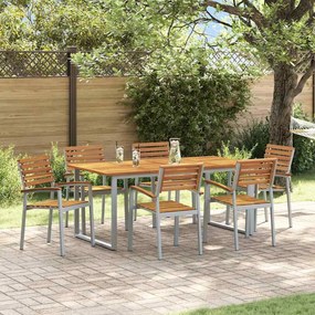 vidaXL Σέτ φαγητού για κήπο 7 pcs Γκρι και καφέ Μασίφ ξύλο ακακίας