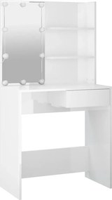 vidaXL Μπουντουάρ Σετ με LED Γυαλιστερό λευκό από Επεξεργασμένο Ξύλο