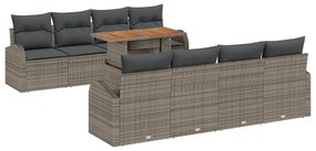vidaXL Σετ Καναπέ Κήπου 9 Τμχ με Μαξιλάρια Γκρί Συνθετικό Ράτα