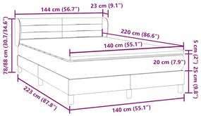 Κρεβάτι Boxspring με Στρώμα Ανοιχτό Γκρι 140x220 εκ. Βελούδινο - Γκρι