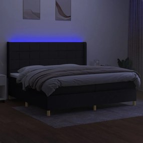 Κρεβάτι Boxspring με Στρώμα &amp; LED Μαύρο 200x200 εκ. Υφασμάτινο - Μαύρο