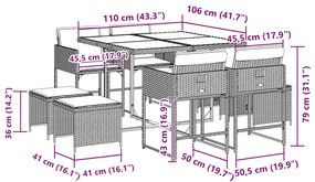 vidaXL Σετ Τραπεζαρίας Κήπου 9 τεμ. Γκρι Συνθ. Ρατάν με Μαξιλάρια
