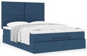 vidaXL Οθωμανικό κρεβάτι με στρώμα μπλε 140x200cm ύφασμα