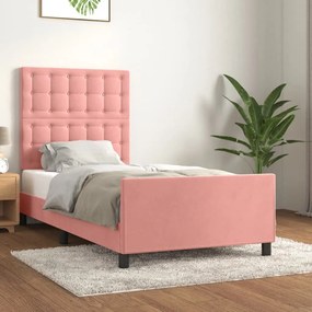 Πλαίσιο Κρεβατιού με Κεφαλάρι Ροζ 100x200 εκ. Βελούδινο - Ροζ