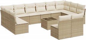 vidaXL Σετ Καναπέ Κήπου 13τεμ Μπεζ Συνθ. Ρατάν με Μαξιλάρια