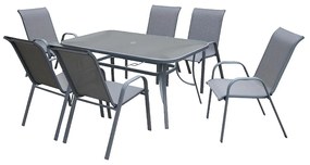 Σετ Τραπεζαρία RIO Ανθρακί/Γκρι Μέταλλο/Textilene Τραπέζι+6 Πολυθρόνες