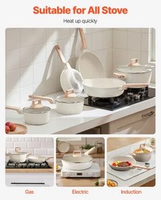VEVOR 17 Piece Pots and Pans Set Granite Nonstick Kitchen Cookware White