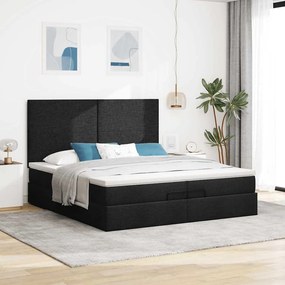 vidaXL Οθωμανικό κρεβάτι με στρώματα &amp; LEDs Μαύρο 200x200cm ύφασμα