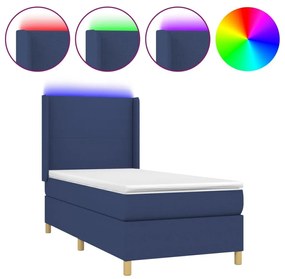 Κρεβάτι Boxspring με Στρώμα &amp; LED Μπλε 100x200 εκ. Υφασμάτινο - Μπλε