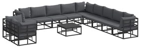 vidaXL Σετ Καναπέ Κήπου με μαξιλάρι 12 pcs Μαύρο Αλουμίνιο