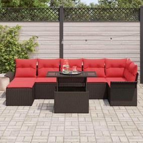 vidaXL Σετ Καναπέ Κήπου με μαξιλάρι 8 pcs Καφέ Πολυ Ρατάν