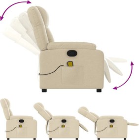 vidaXL Πολυθρόνα Μασάζ Ανακλινόμενη Κρεμ Υφασμάτινη
