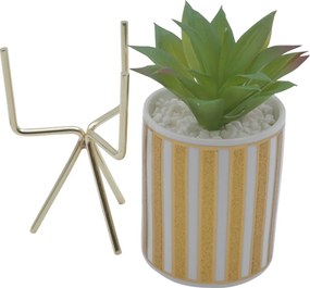 Τεχνητό Φυτό σε Κεραμικό Γλαστράκι και Χρυσή Βάση 8x24cm - Χρυσό