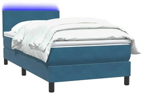 vidaXL Κρεβάτι Boxspring με Στρώμα Σκούρο Μπλε 80x220 εκ. Βελούδινο