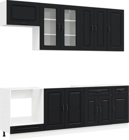 vidaXL Μονάδα κουζίνας KALMAR 8 pcs Μαύρο Επεξεργασμένο Ξύλο