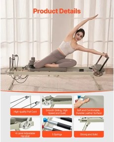 VEVOR Foldable Pilates Reformer Pilates Machine Home Gym Workout Equipment