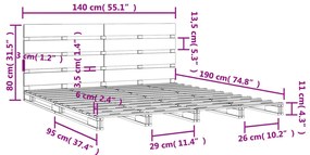 Σκελετός Κρεβατιού Χωρίς Στρώμα 140x190 εκ Μασίφ Ξύλο Πεύκου 3190505