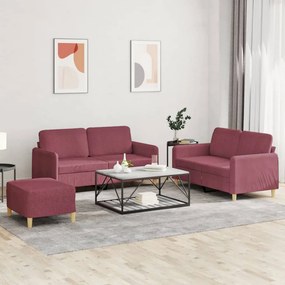 VidaXL Πολυθρόνες Σετ 3 Τεμαχίων Μπορντό από Ύφασμα με Μαξιλάρια