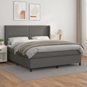 vidaXL Κρεβάτι Boxspring με Στρώμα Γκρι 160x200εκ. από Συνθετικό Δέρμα