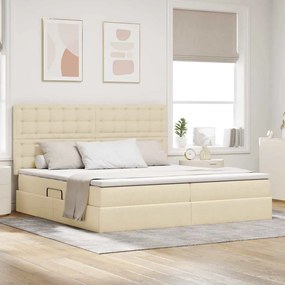 vidaXL LED Κρεβάτι αποθήκευσης με στρώμα Κρέμ 200 x 200 cm Ύφασμα