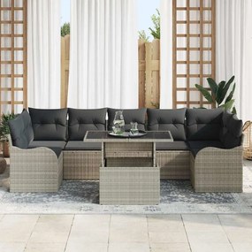 vidaXL Σετ Καναπέ Κήπου με μαξιλάρι 8 pcs Ανοιχτό γκρι Πολυ ράταν