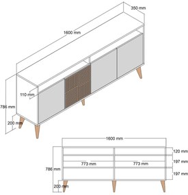 Μπουφές C9506.02 Μελαμίνη Καρυδί και Όψη Μαύρου Μαρμάρου 160x35x78Υεκ. 160x35x78 εκ.