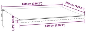 Τέντα Πτυσσόμενη Αυτόματη με LED Καφέ 600x350 εκ. - Καφέ