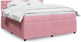 vidaXL Κρεβάτι Boxspring με Στρώμα Ροζ 200x200 εκ. Βελούδινο