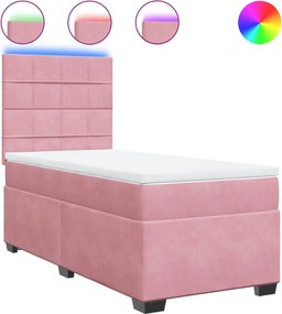 vidaXL Κρεβάτι Boxspring με Στρώμα Ροζ 90x200 εκ. Βελούδινο